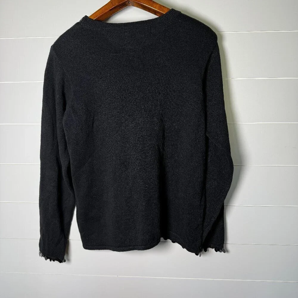 Arriviste Women's Sequin Black Long Sleeve Knit Sweater Cotton Blend Sz Large